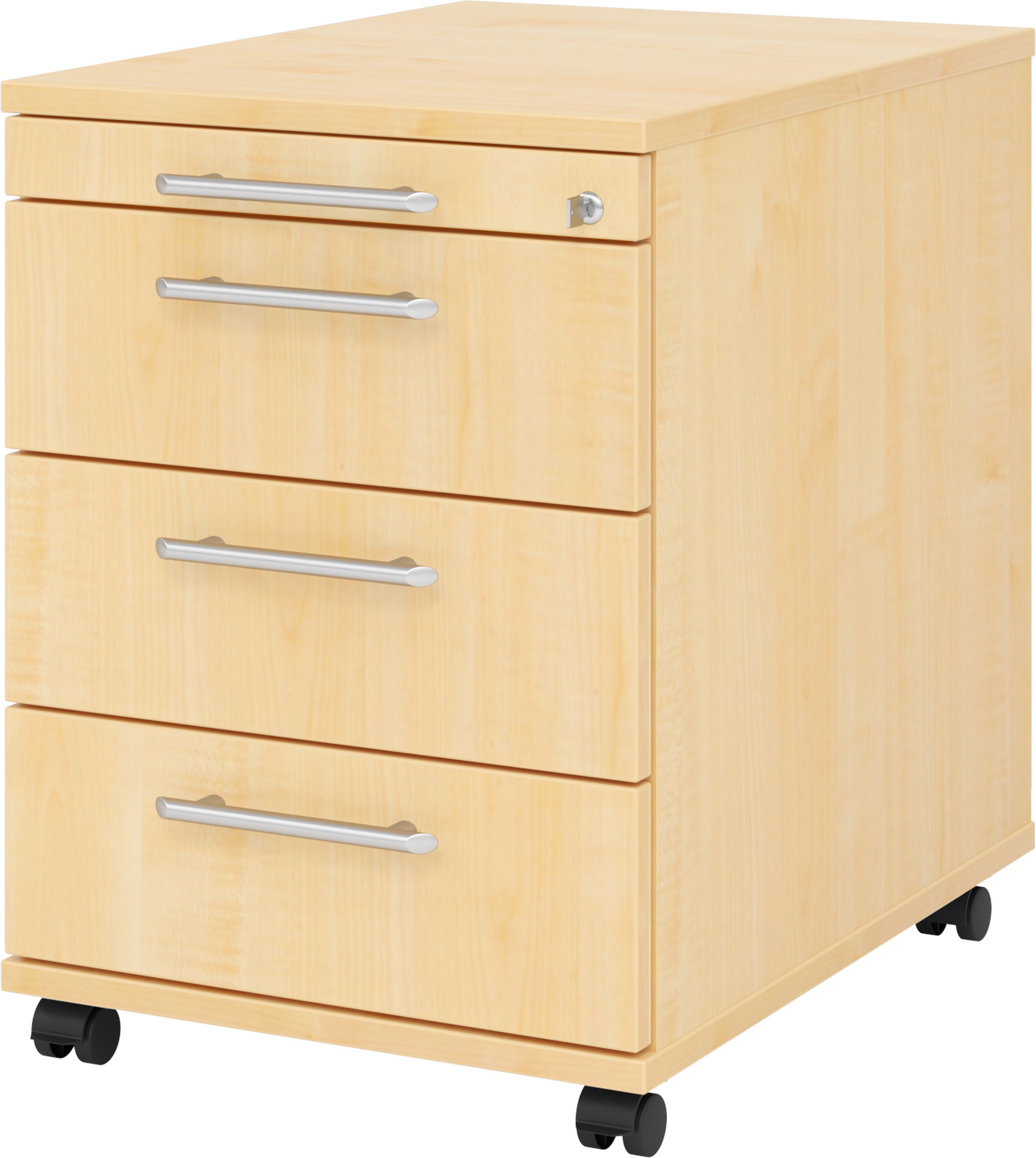 bümö® office Rollcontainer aus mit 3 Schubladen Schreibwarenschub Holz und